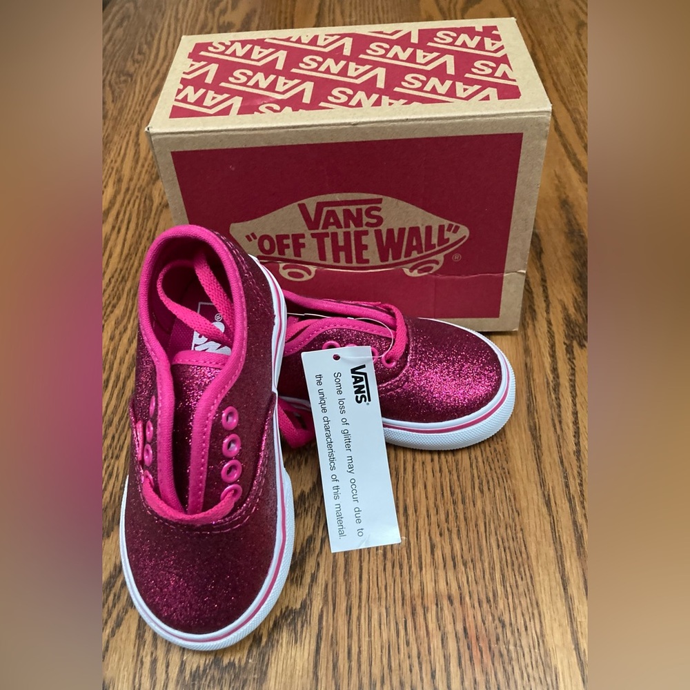 🎀🛹🎀Vans Kids Glitter lace-up Skater Style Shoes - Fuchsia